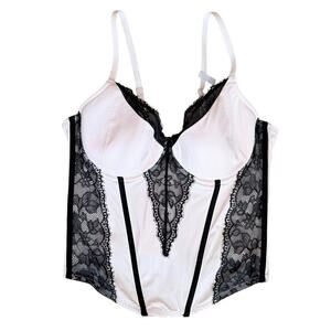 Modern movement 36D pink corset bustier black lace boning shaper NWOT underwire